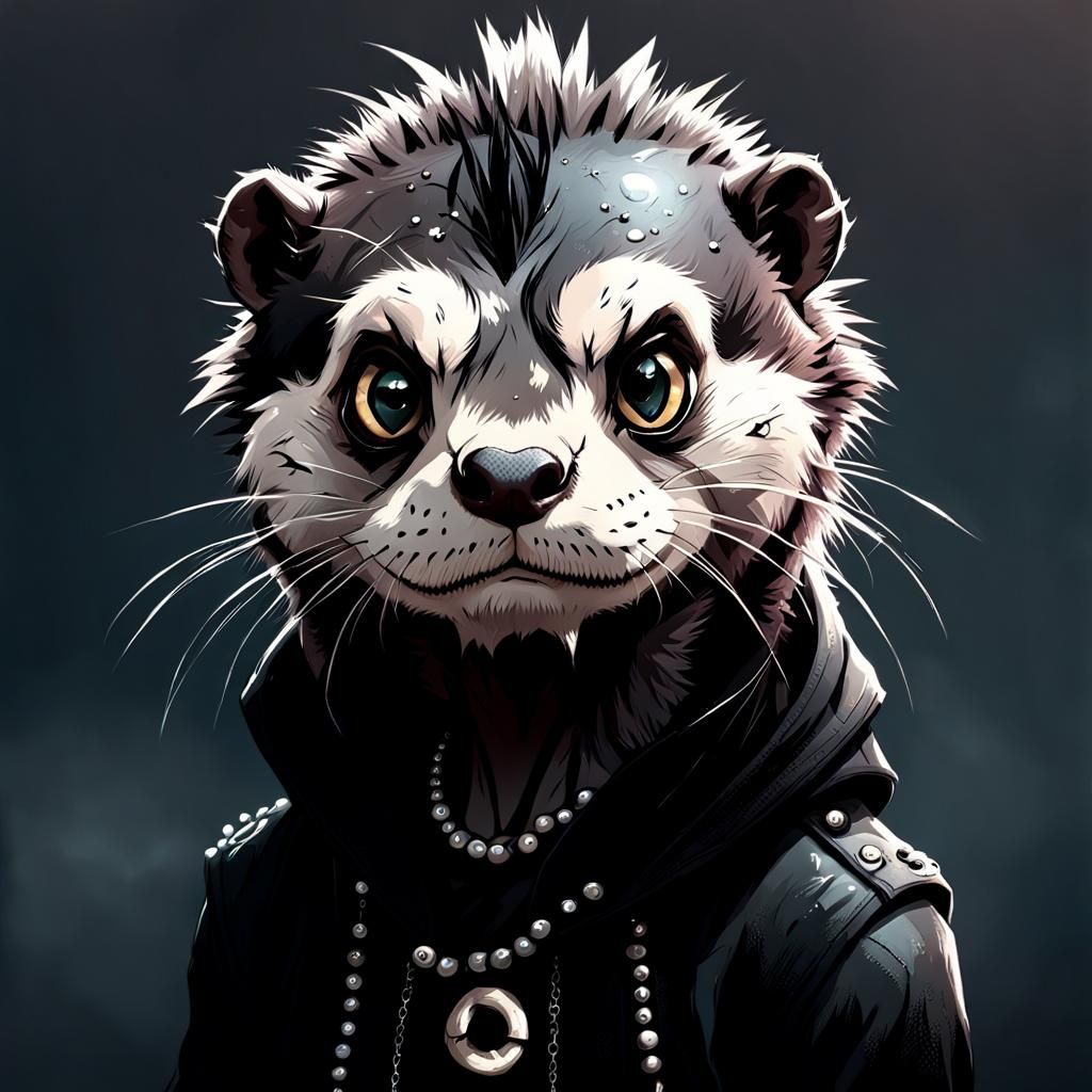 Misanthropic Emo Otter with Punk Hairdo in Grunge Style