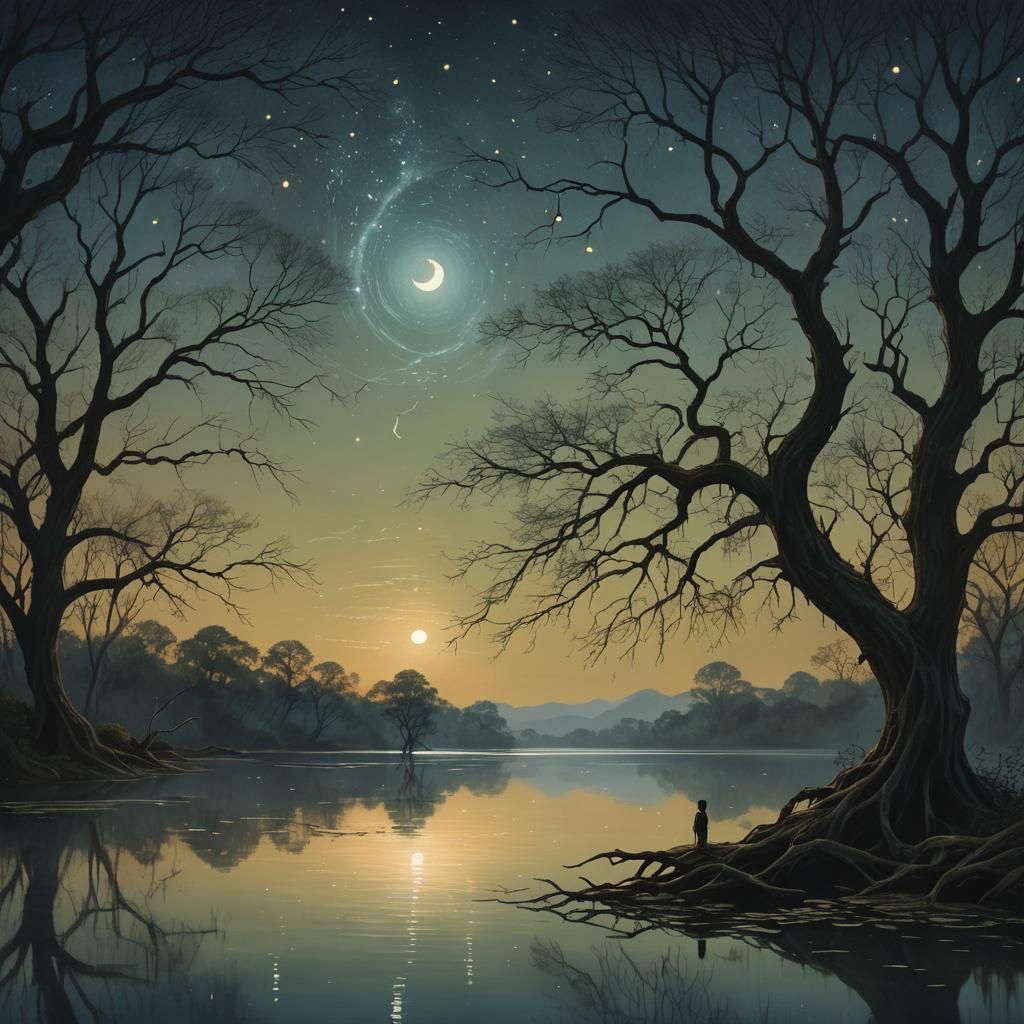 Moonlit Contemplation in a Haunting Landscape