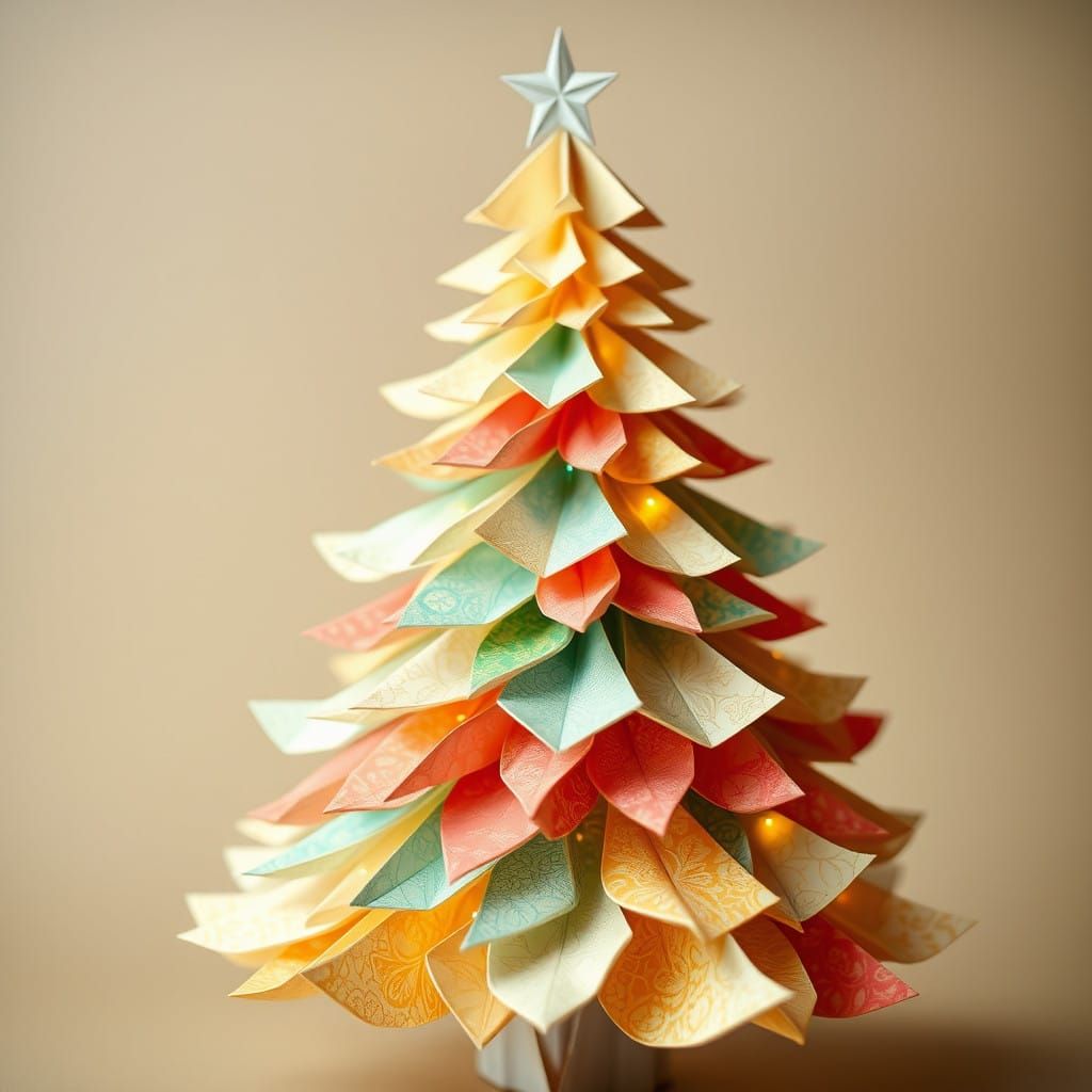 Origami Christmas Tree Masterpiece in Vibrant Paper Colors