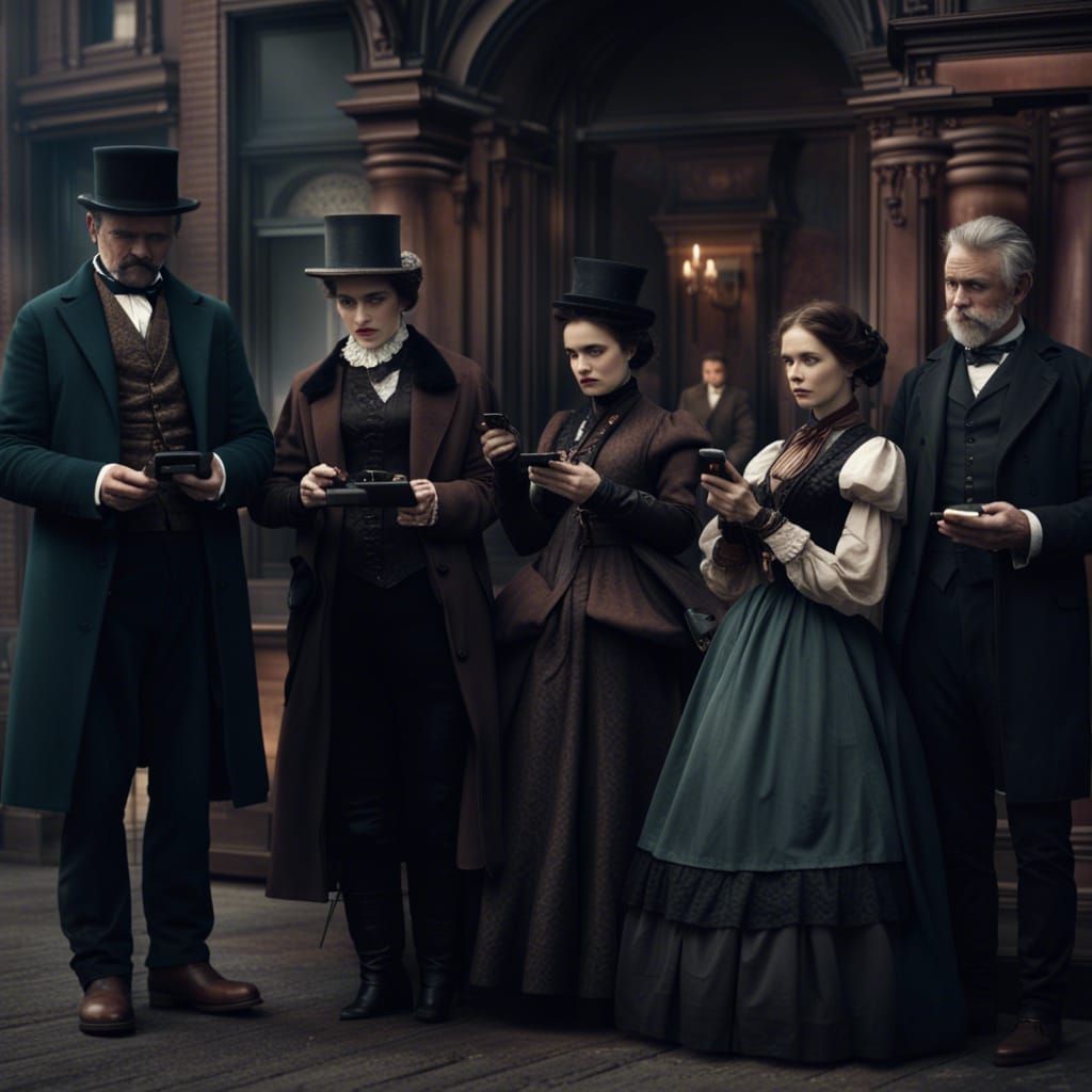 Victorian Era Men and Women Marvel at Modern World in Cinema...