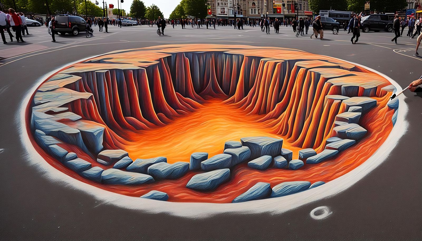 Vibrant 3D Street Art in Chalk Lava Pit