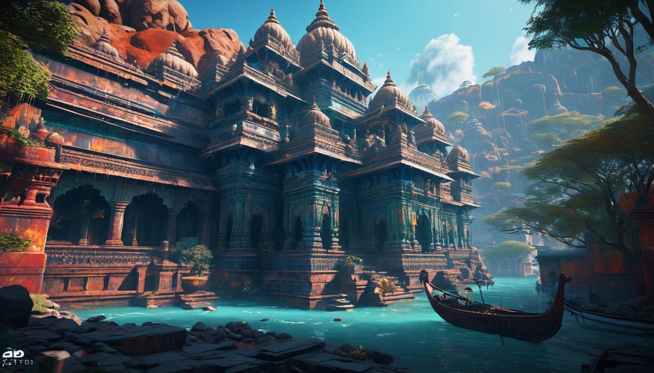 Fantastical Indian Temple in Vibrant Colors