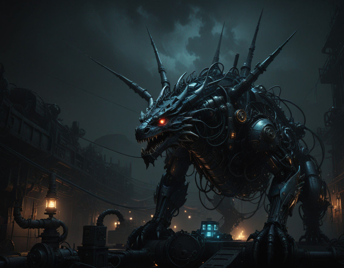 Biomechanical Dragon in Dark Fantasy Style