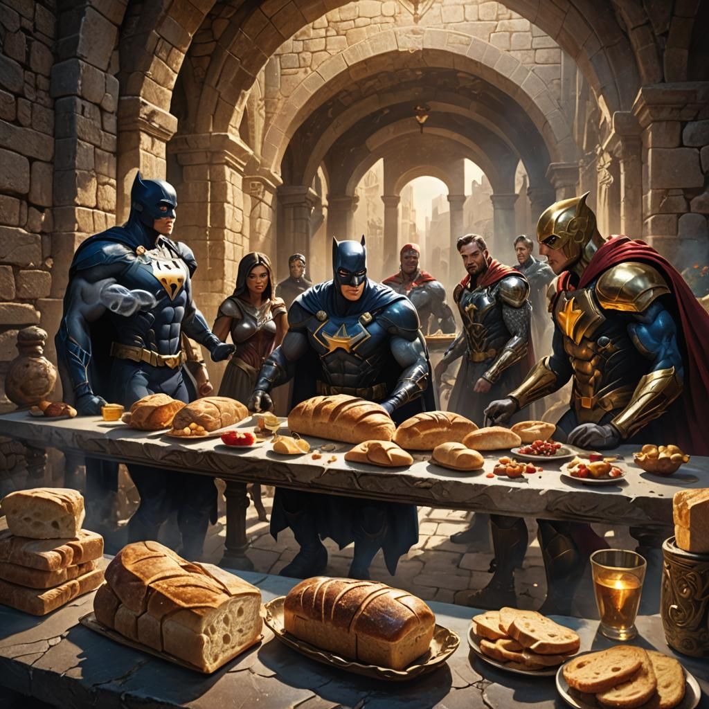 Superheroes Share a Mystical Feast in Dreamlike Environment