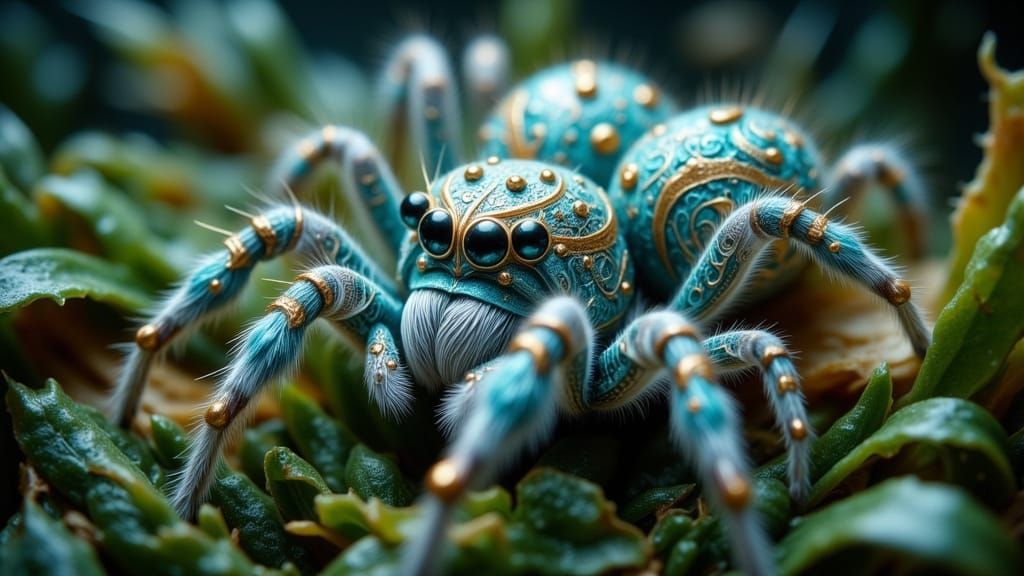 Ornate Jumping Spider with Fractal Design as Macro Ink Wash