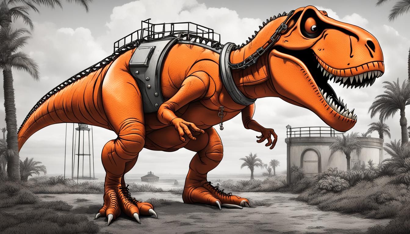 Orange T-Rex in Vintage Cartoon Style