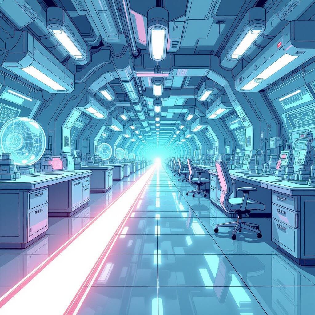 Ethereal Light Line in Futuristic Lab