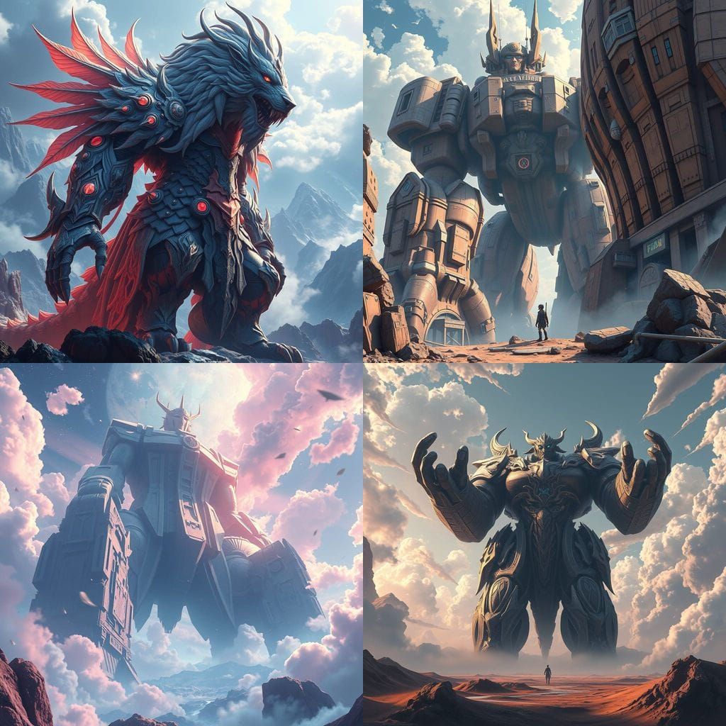 Surreal Anime Giants in 3D Concept Art