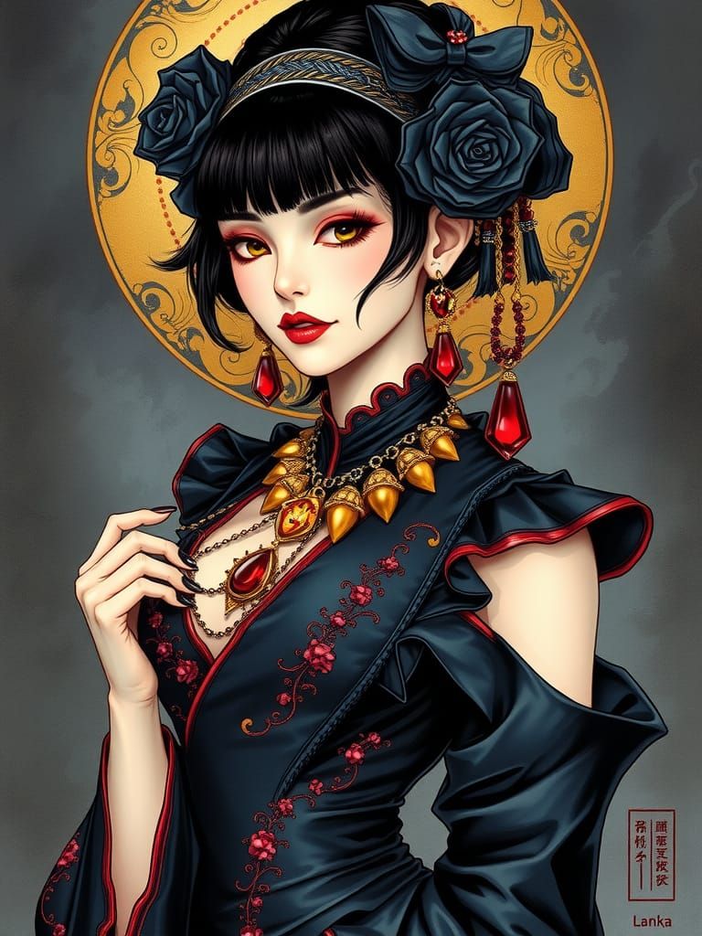 Dark Fantasy Vampire Fashionista in Black Silks