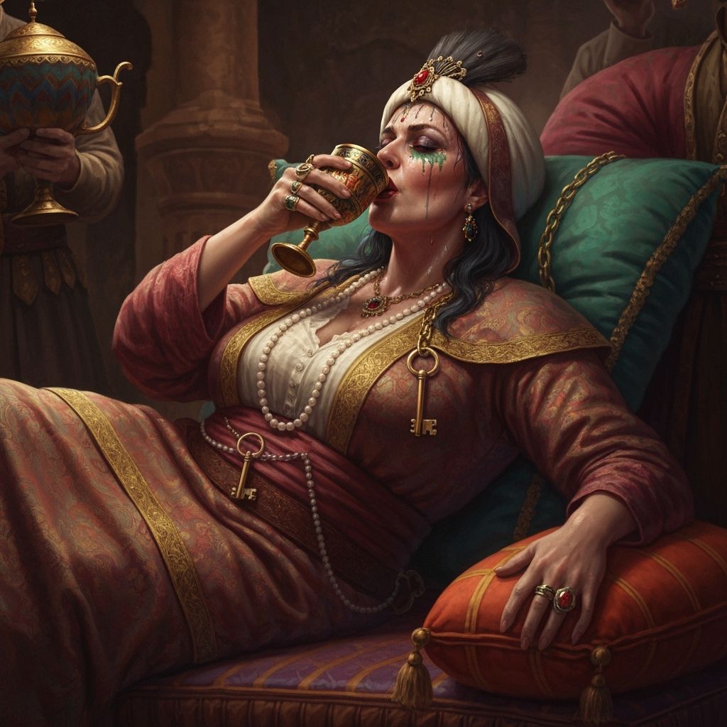 Opulent Governess Reclining in Ottoman-Inspired Fantasy Art