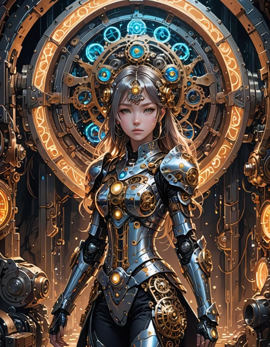 Clockwork Anime Princess Stepping Into Neon Cave