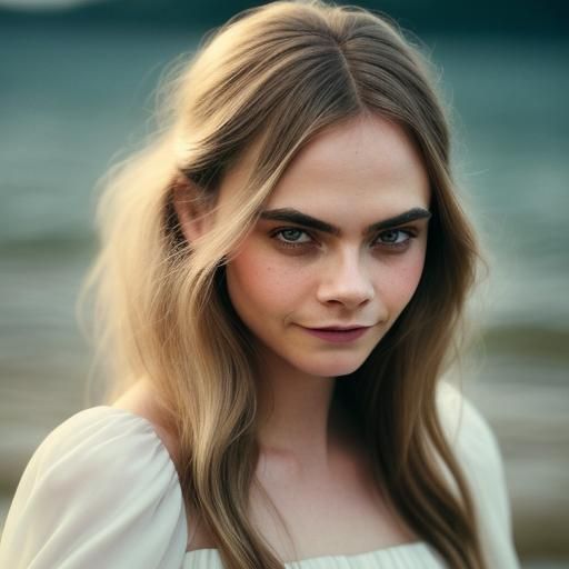 Dreamy Ephemeral Portrait of a Young Woman on a Pearlescent....