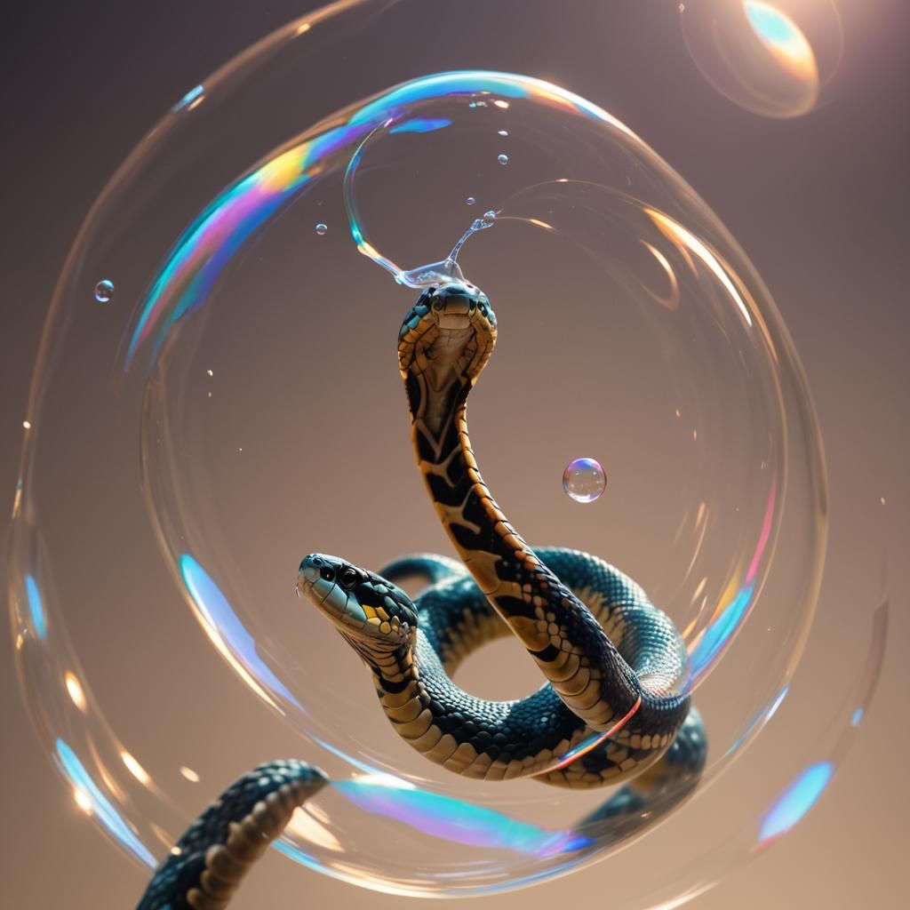 Snake Mesmerized by Soap Bubble in Cinematic Film Still