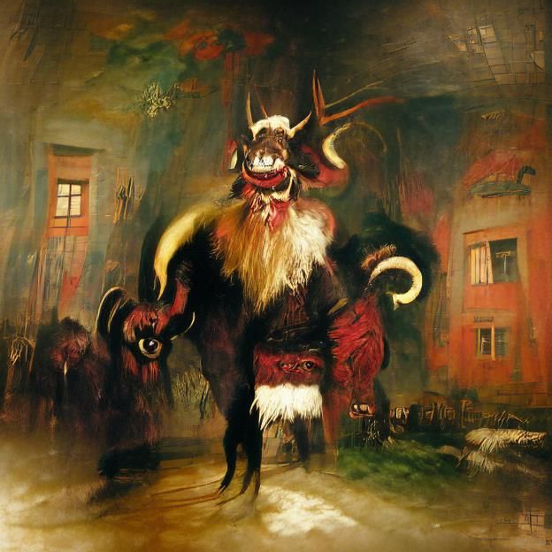 Dark Fantasy Krampus Figure in German Landscape Style