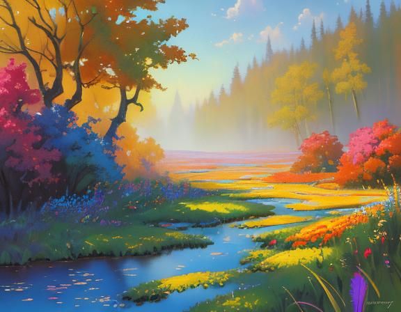 Vibrant Impressionist Landscape with Diverse Details