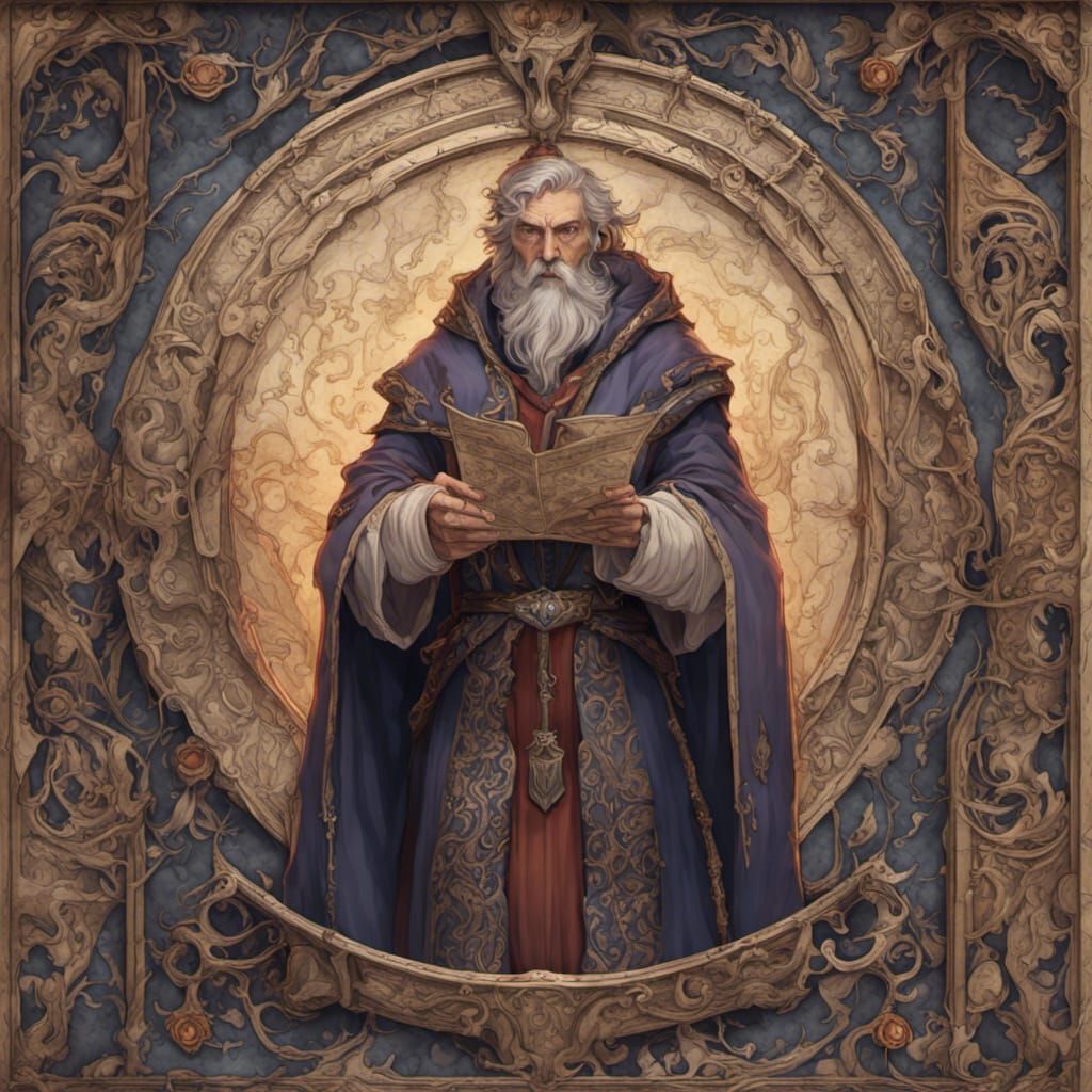 Medieval Mage Illuminated Manuscript in Intricate Detail
