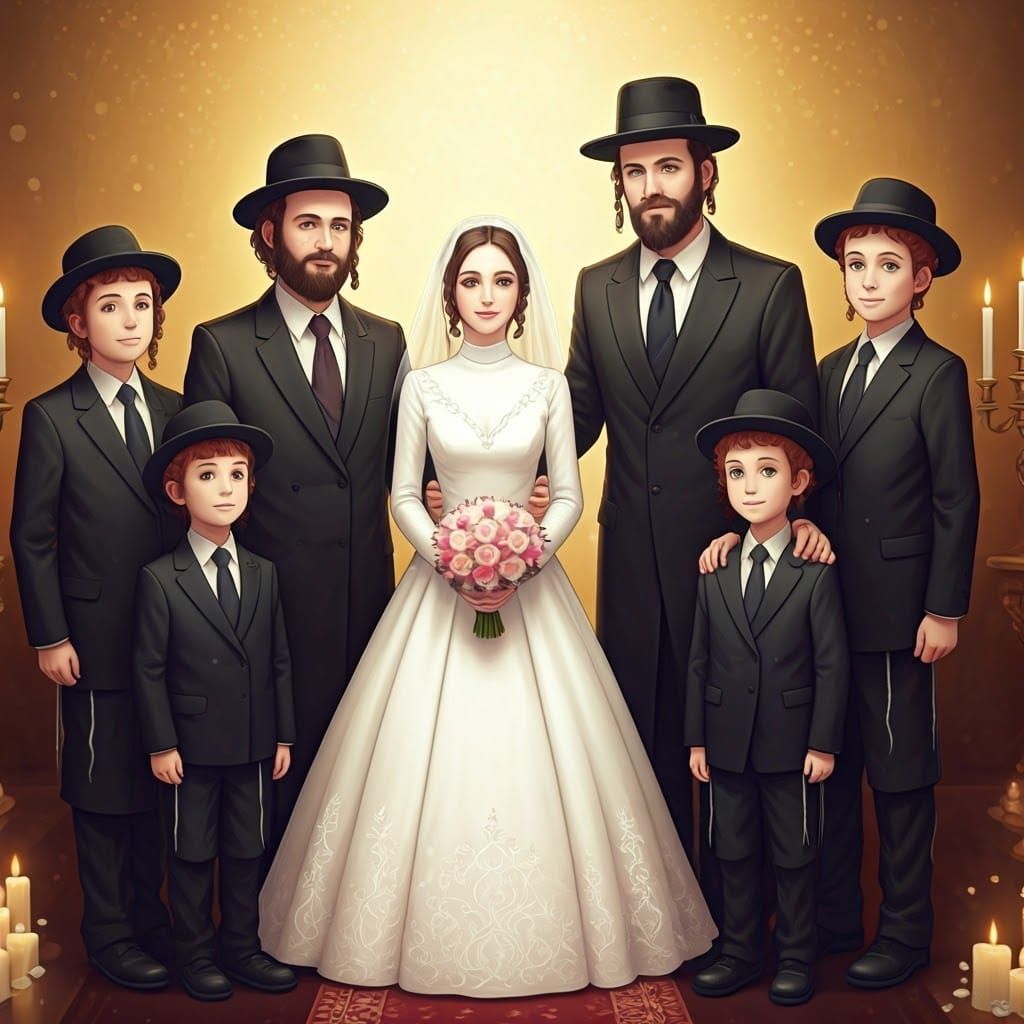 Traditional Hasidic Family Portrait in Vibrant Anime-Inspire...
