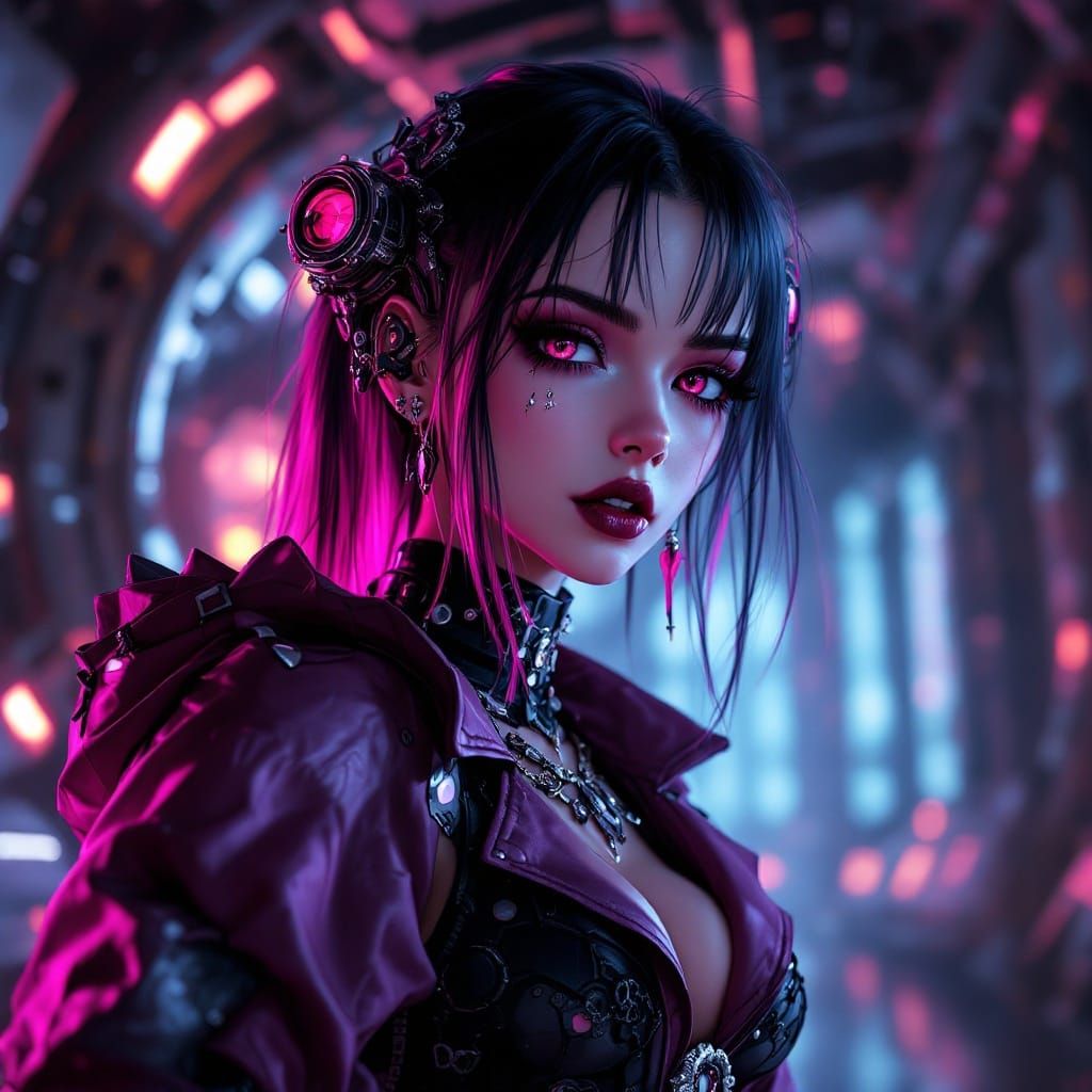 Gothic Girl in Futuristic Sci-Fi Aesthetic