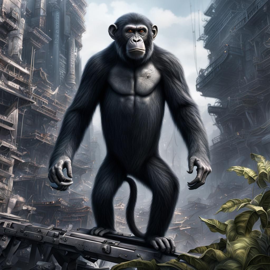 Industrial Metal Monkey in a Detailed Matte Painting