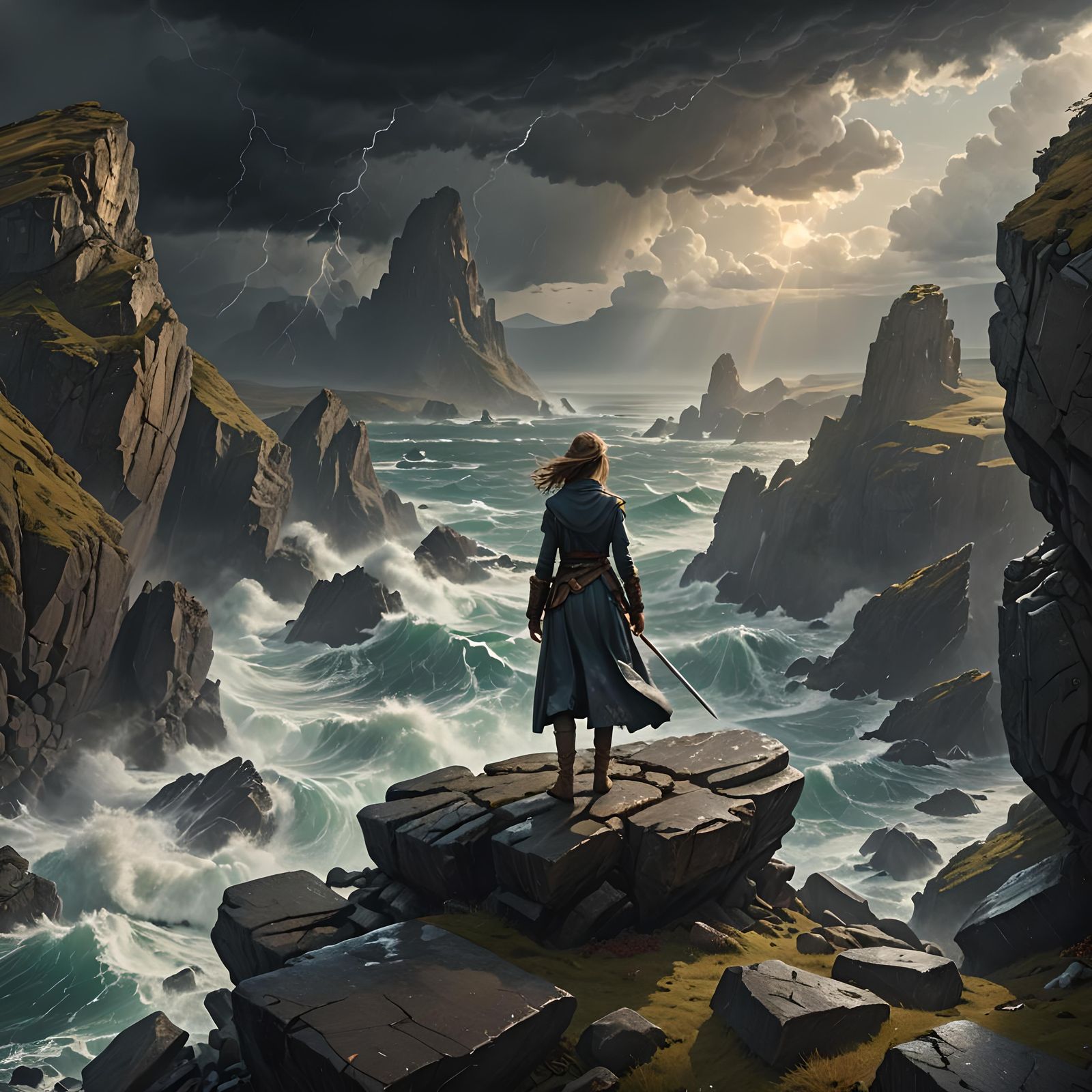 Epic Stormy Landscape with Dramatic Rock formation