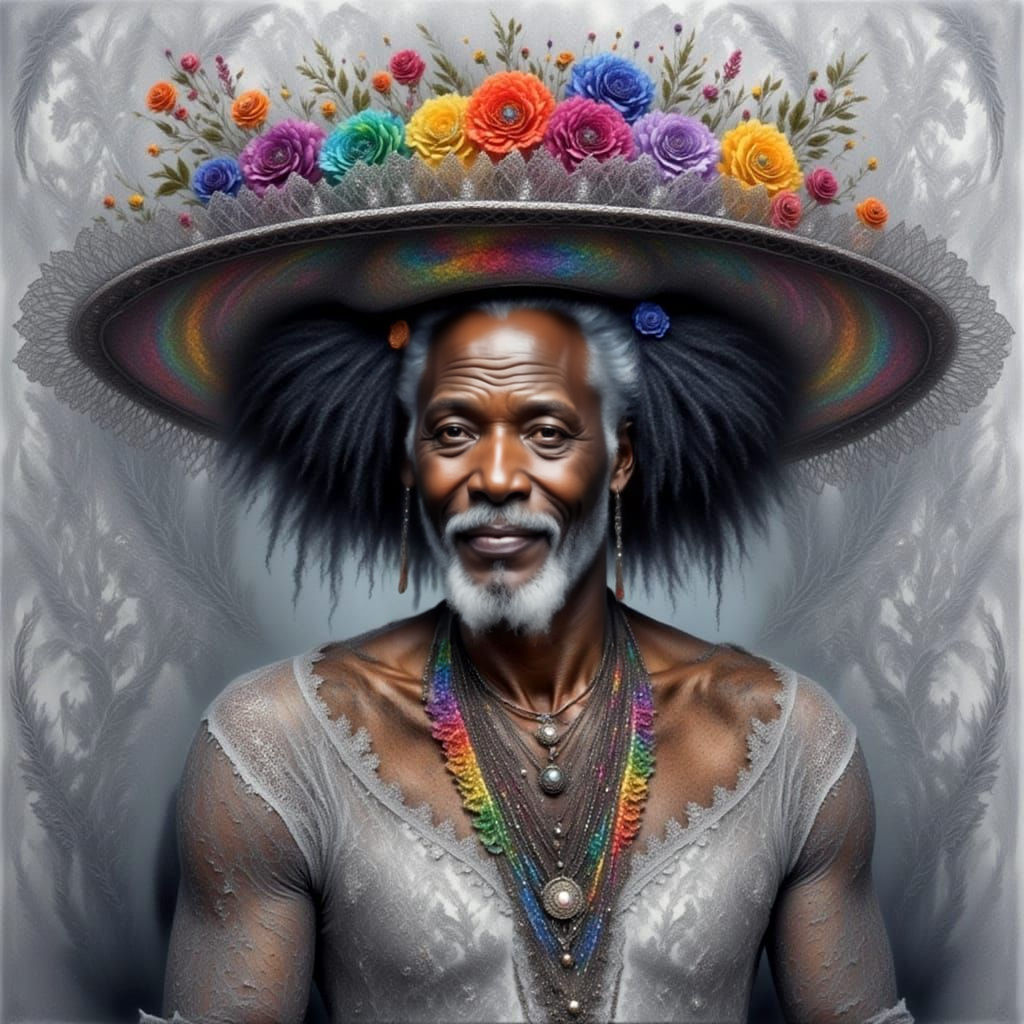 Elderly Black Man in Floral Hat
