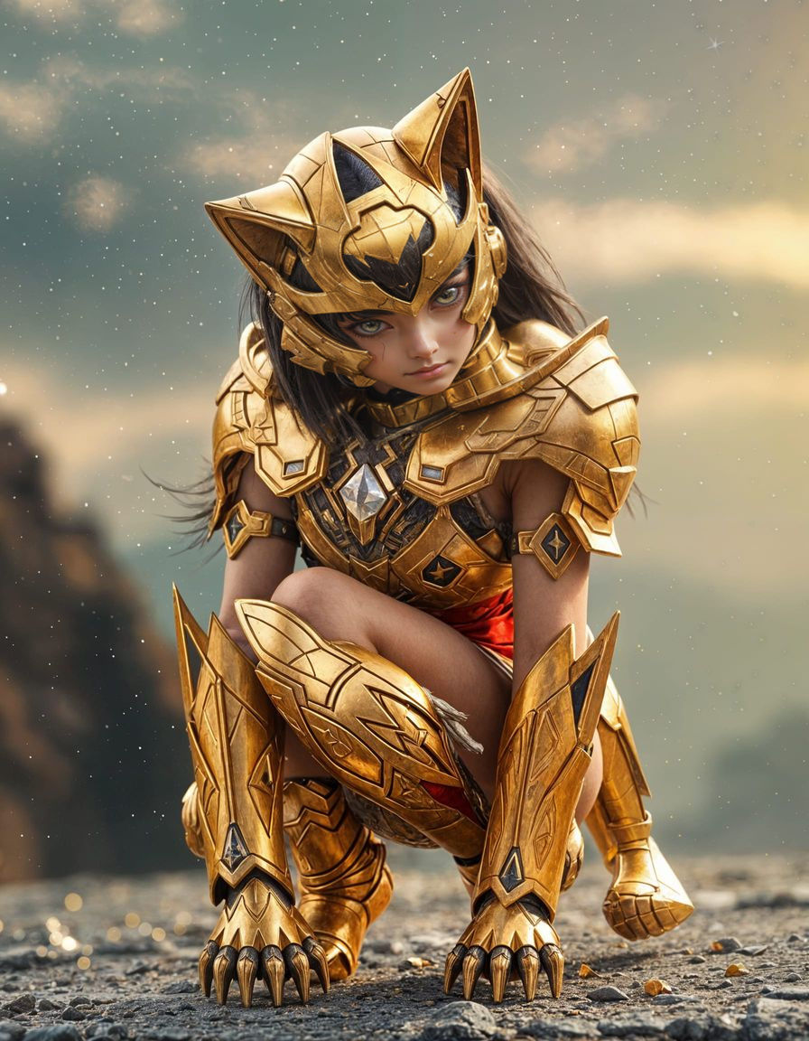 Catwoman Warrior in Gold Armor