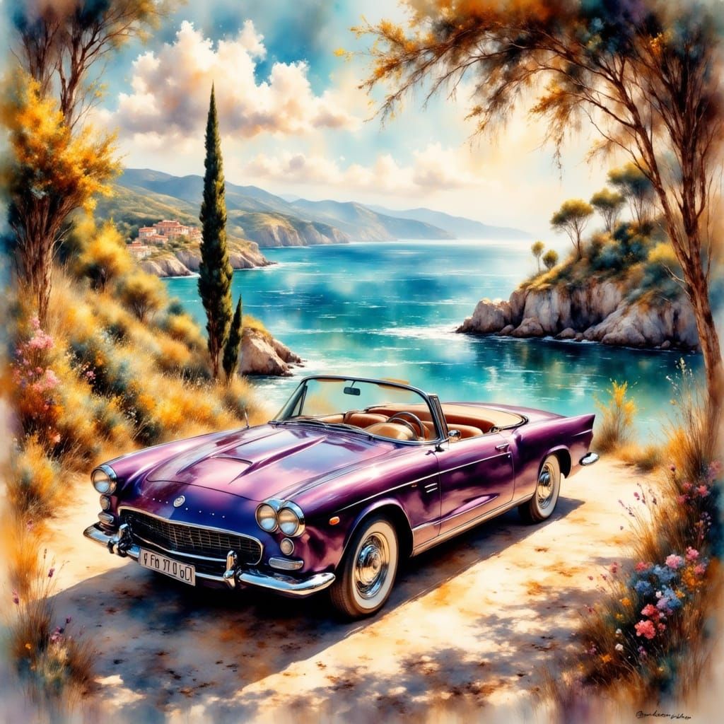 1970s Violet Luxury Car on the Italian Riviera