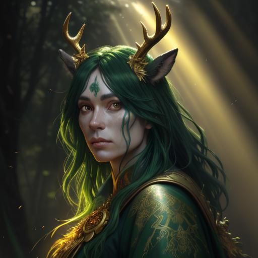 Ethereal Stag of the Emerald Woods in Golden Light