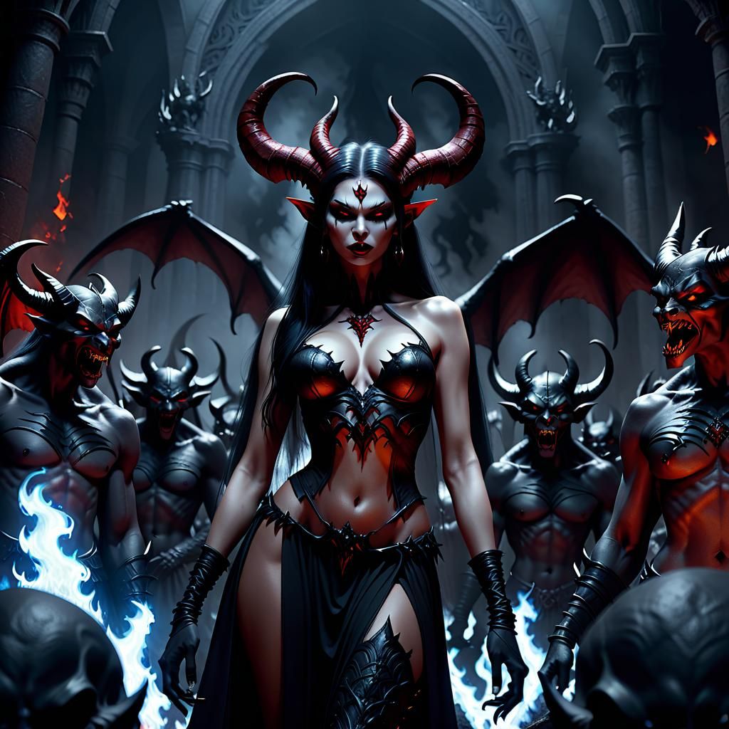 Stunning Demoness Lilith Commands Her Army in Hell's Dark Re...