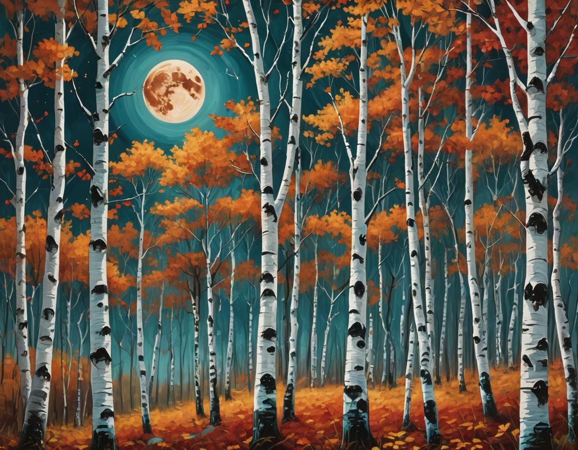 A Serene Autumn Forest at Moonrise