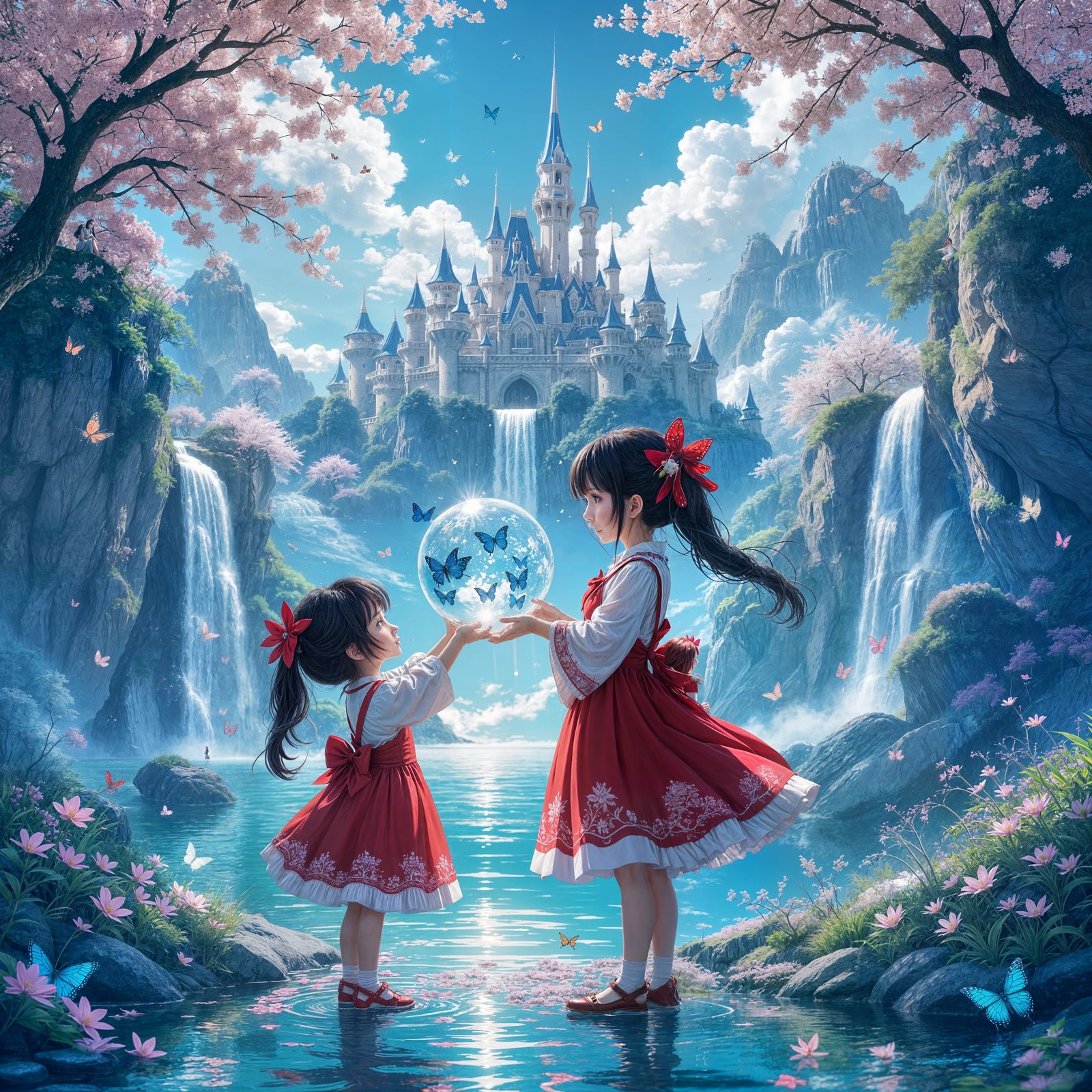 Anime Girl with Butterfly Orb in Magic Land