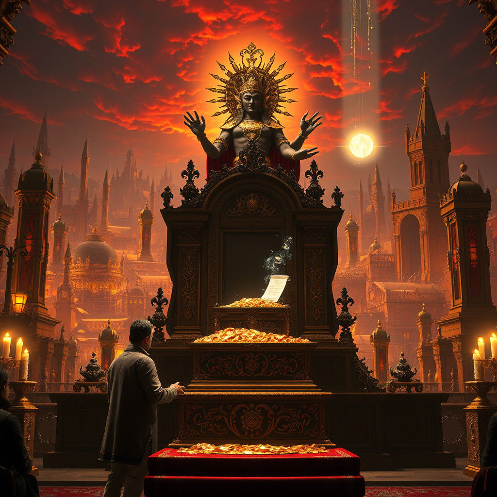 Wealthy Donor Presents Treasures to Benevolent Deity in a Gr...