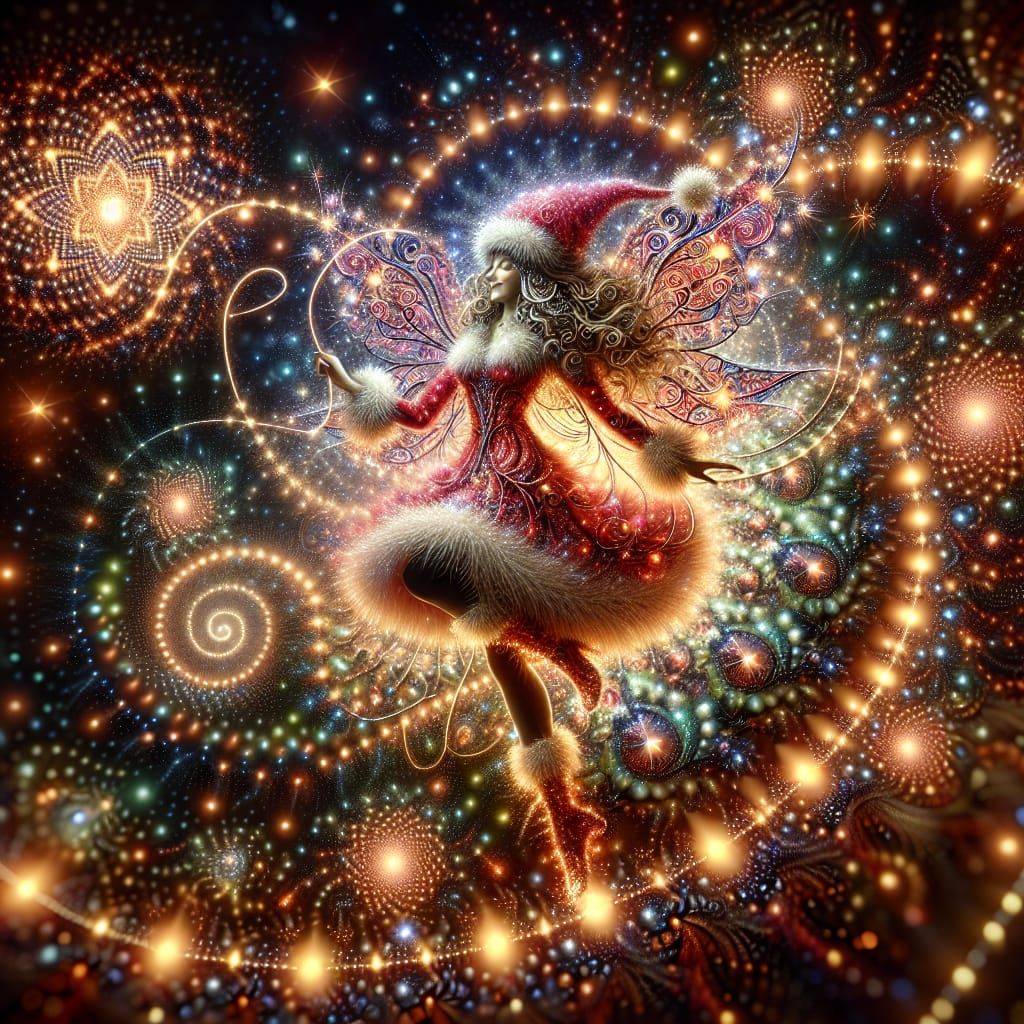 Glowing Christmas Fairy Dances Amidst Colorful Lights and St...