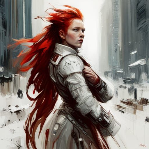 Armored Amazonian Goddess in Snowy Winter Landscape