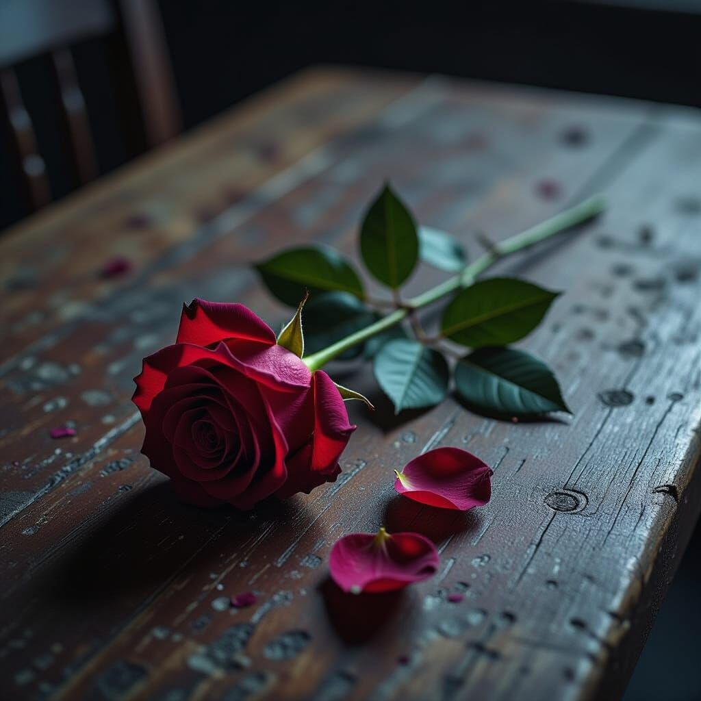 Withered Rose: Photorealistic Still Life in Gloomy Light
