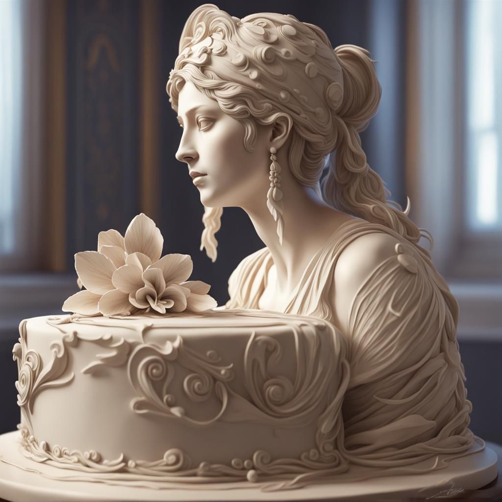 Greek Goddess Cake Sculpture in Intricate Digital Art
