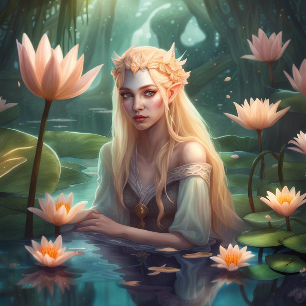 Ethereal Fairy Maiden amidst Lily Pond Dreams