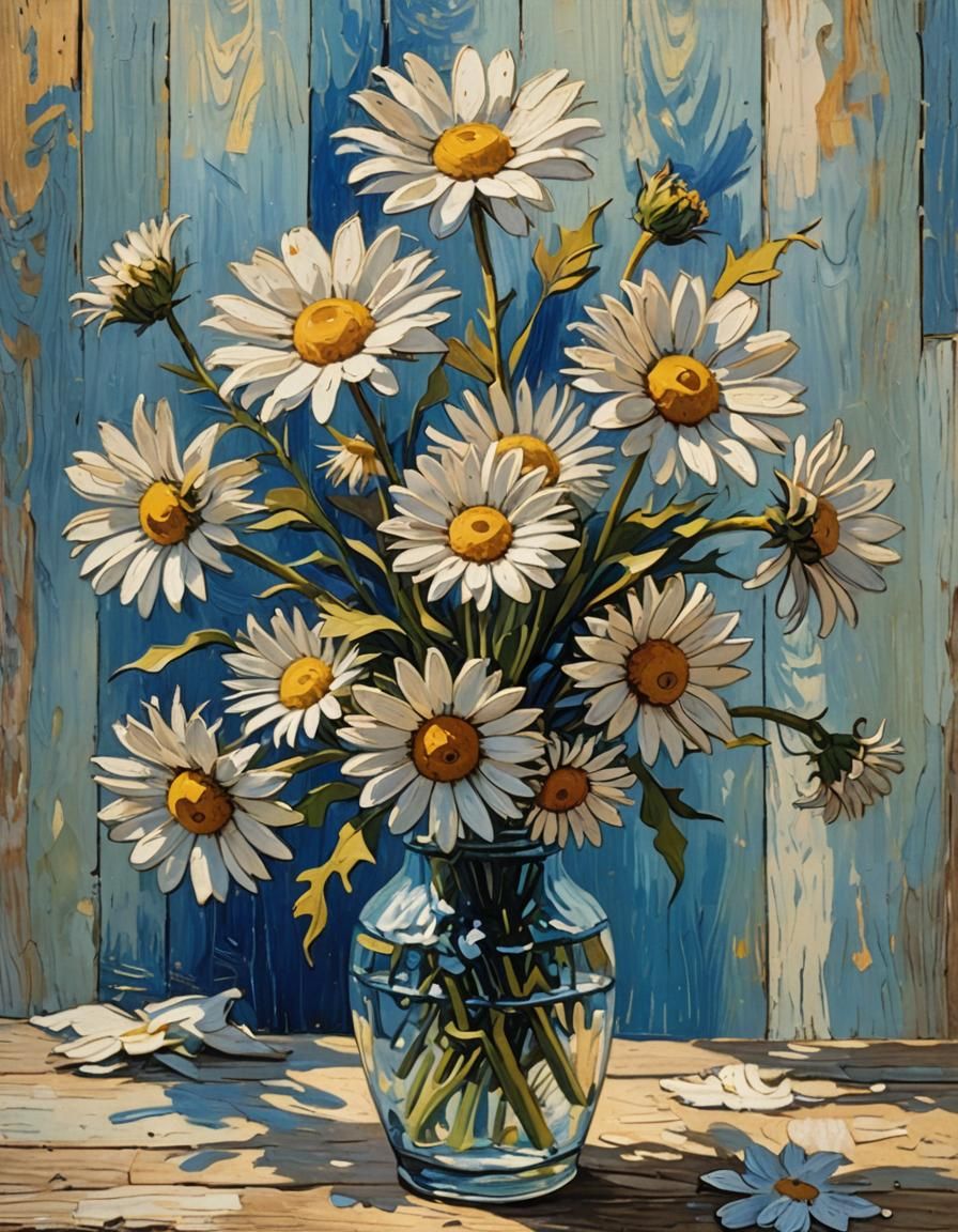 Impressionist Masterpiece: Daisy in a Vibrant Vase