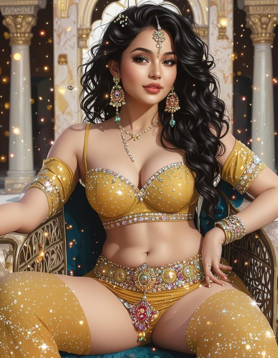 Woman Dancing in Iridescent Gown with Stardust