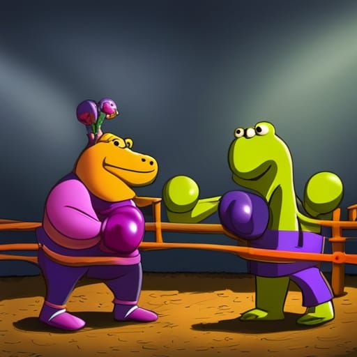Barney the Dinosaur Engages in Boxing Match