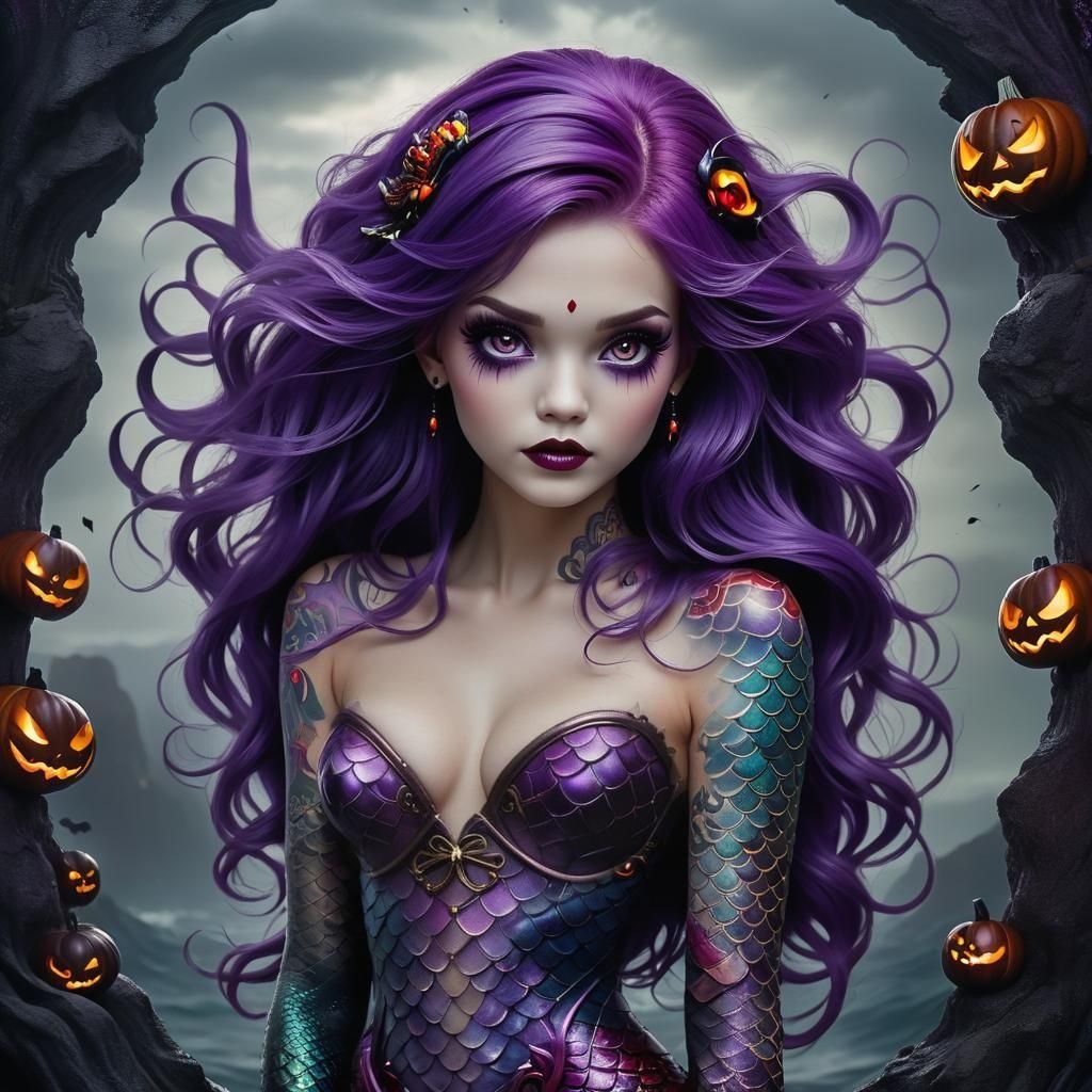 Halloween Mermaid Tattoo in Traditional Style
