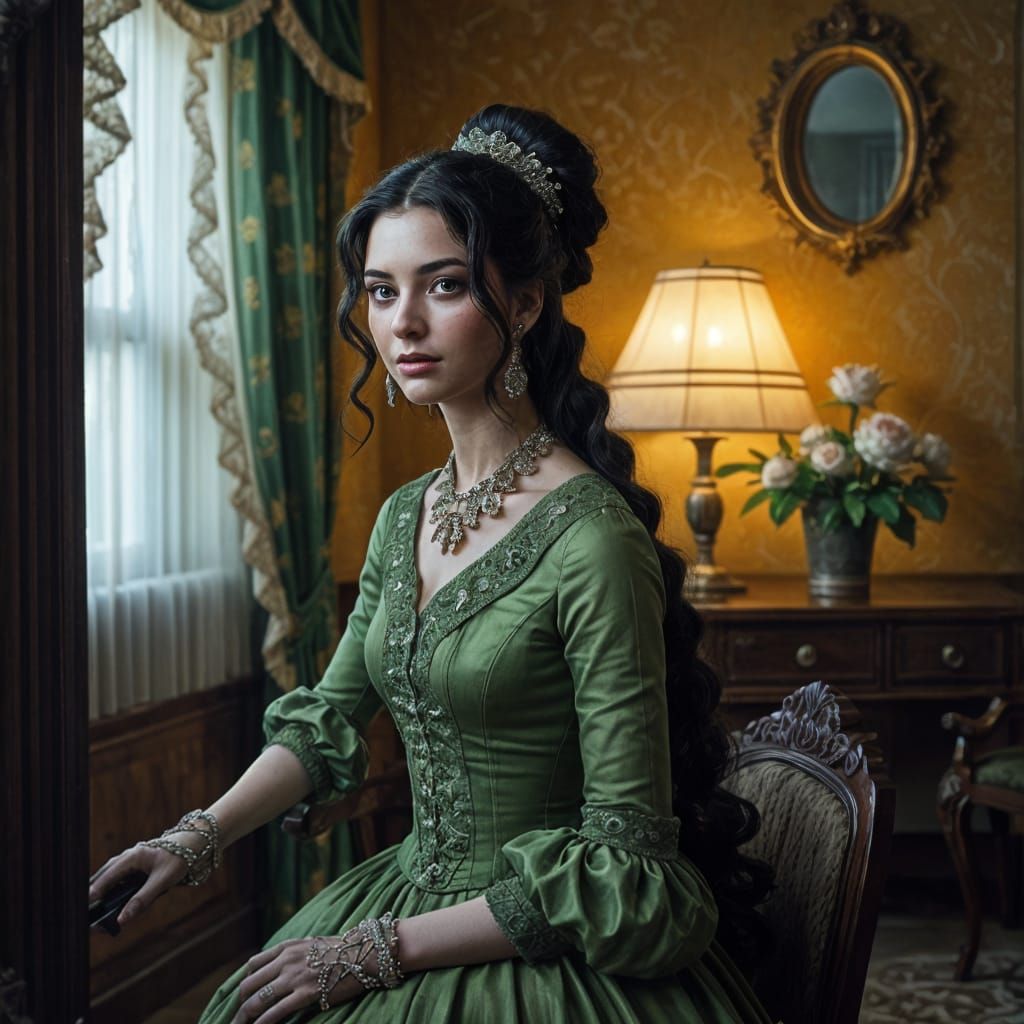 Elegant Scarlett O'Hara in Whimsical 19th Century Style