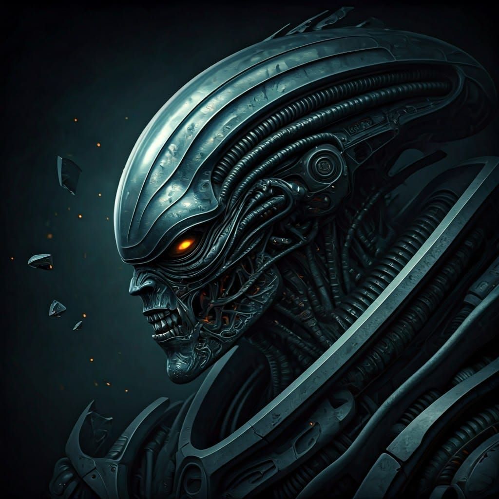 Biomechanical Horror in Dark Grays and Blacks