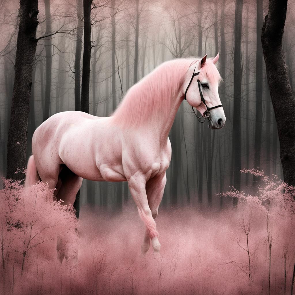Ethereal Pale Horse in Woodsy Landscape