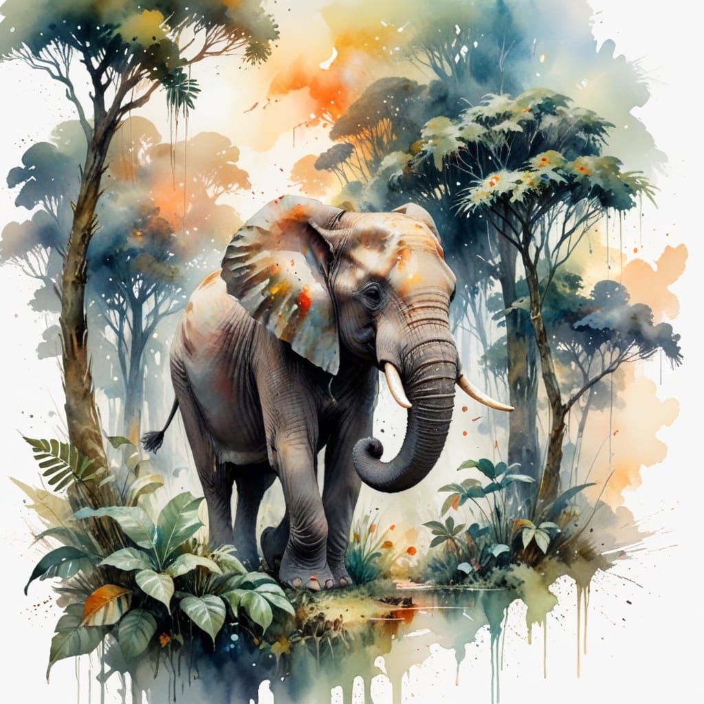 Majestic African Forest Elephant in Rainforest Dawn