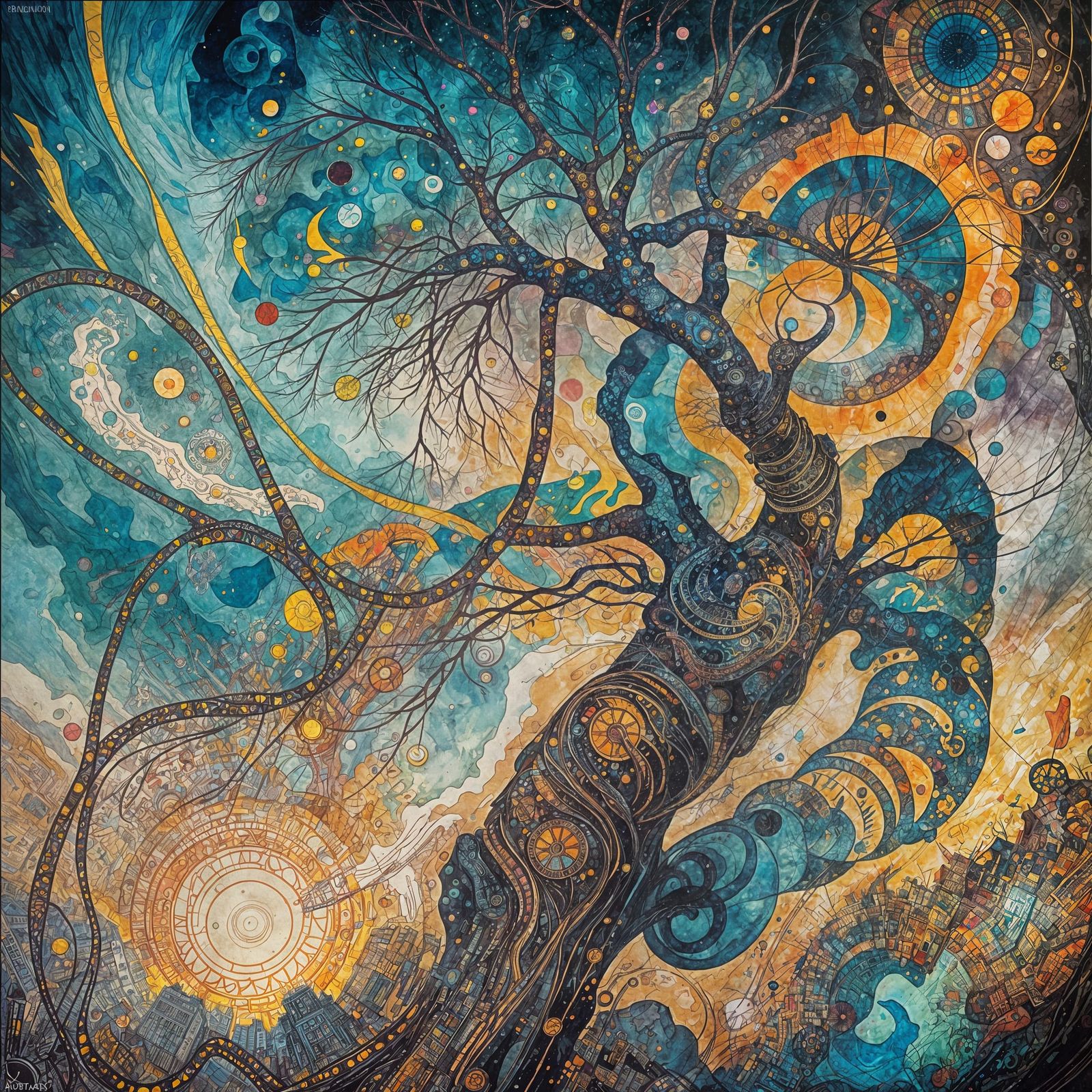 Vibrant Astronaut in a Celestial Realm Inspired by Kandinsky