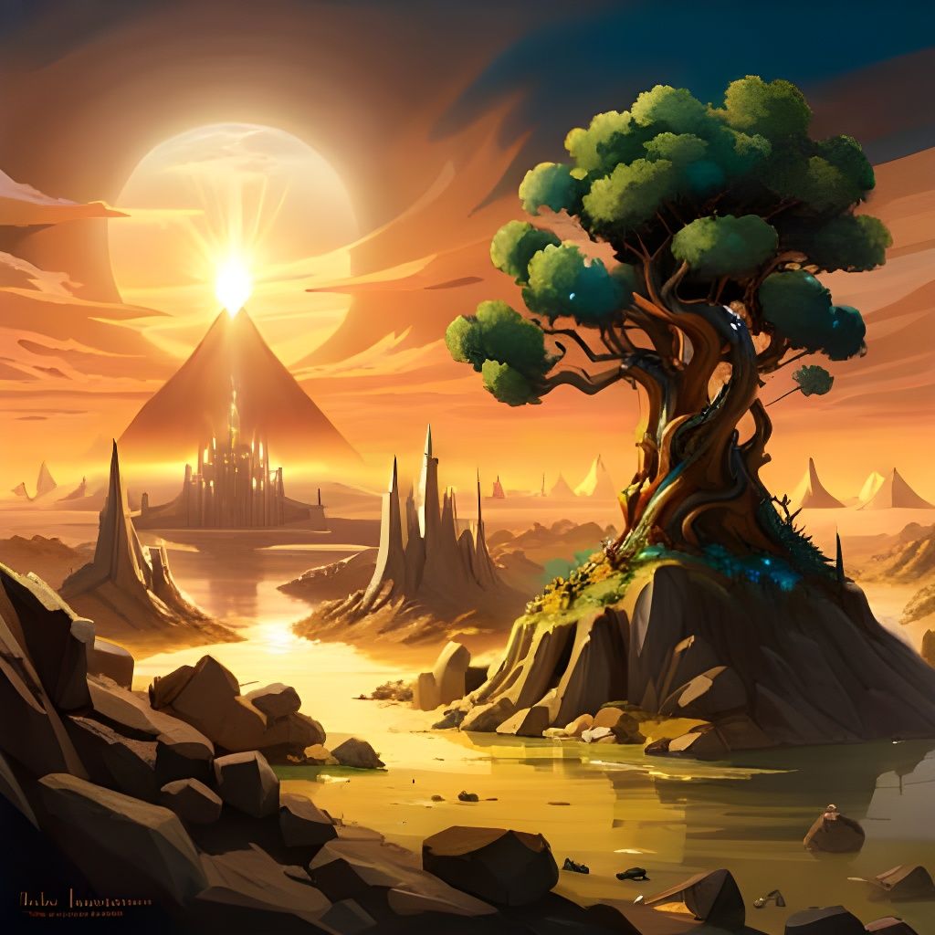 Fantastical Ancient Egypt Landscapes with Majestic Castle an...