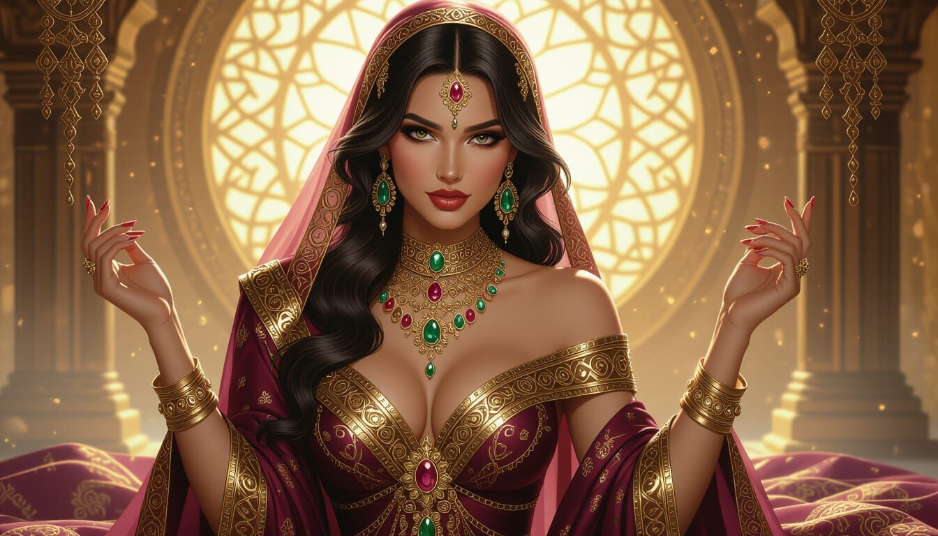 Mysterious Voluptuous Woman in Gemstone Attire