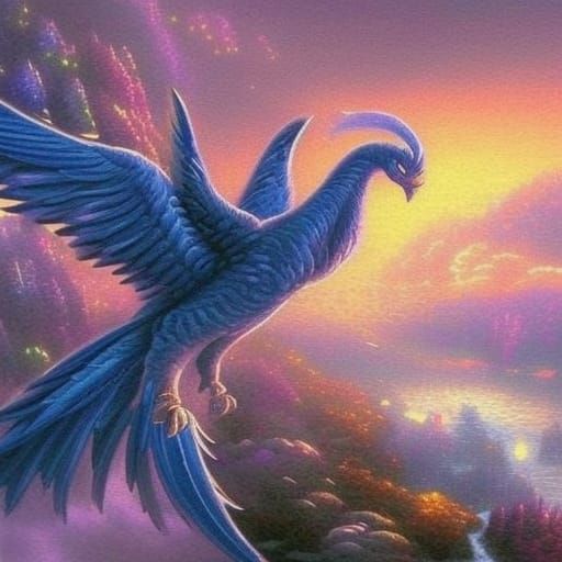 Celestial Blue Phoenix in Ethereal Fantasy