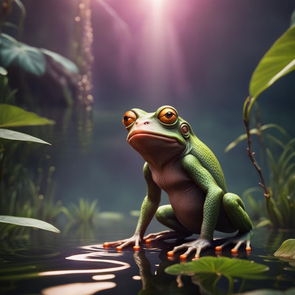 Frog Monkey Hybrid in Vibrant Fantasy Landscape